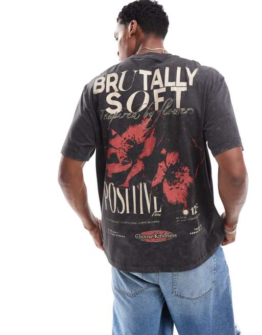 Bershka - T-shirt met Grafische Brutally Soft-print op achterkant in antraciet