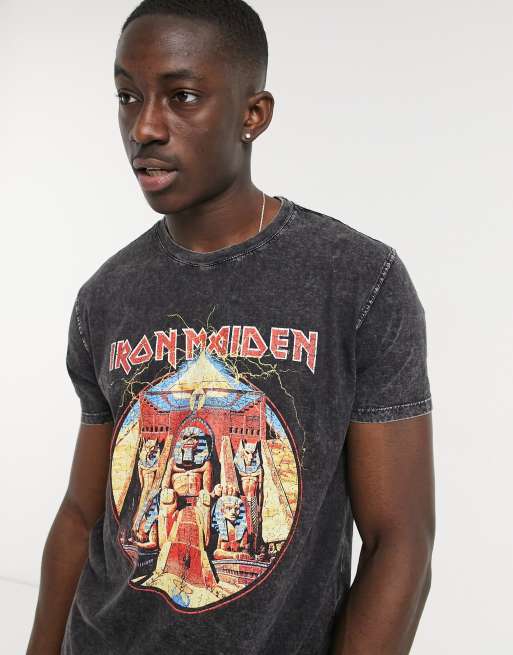 Bershka - T-shirt met Iron Maiden print in grijs