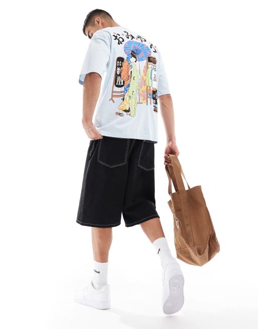 Bershka - T-shirt met Japanse print op de achterkant in blauw