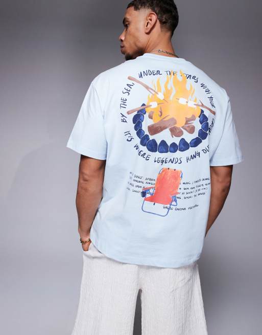 Bershka - T-shirt met kampvuurprint in lichtblauw, 4 van 4