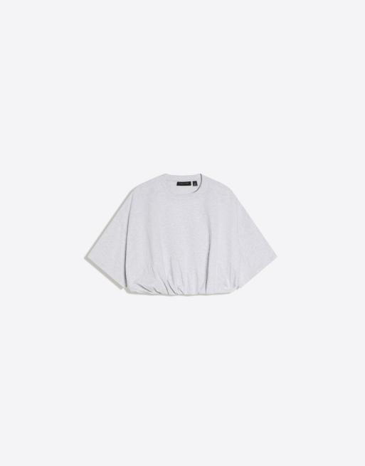 Bershka - T-shirt met korte ballonmouwen in lichtgrijs, 2 van 4
