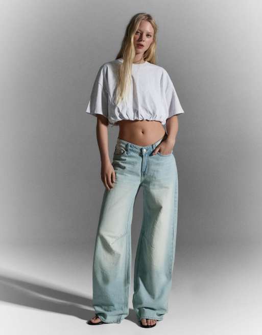 Bershka - T-shirt met korte ballonmouwen in lichtgrijs, 3 van 4