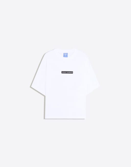 Bershka T-shirt met korte mouwen, boxy, Zoo York-print in wit, 5 van 6