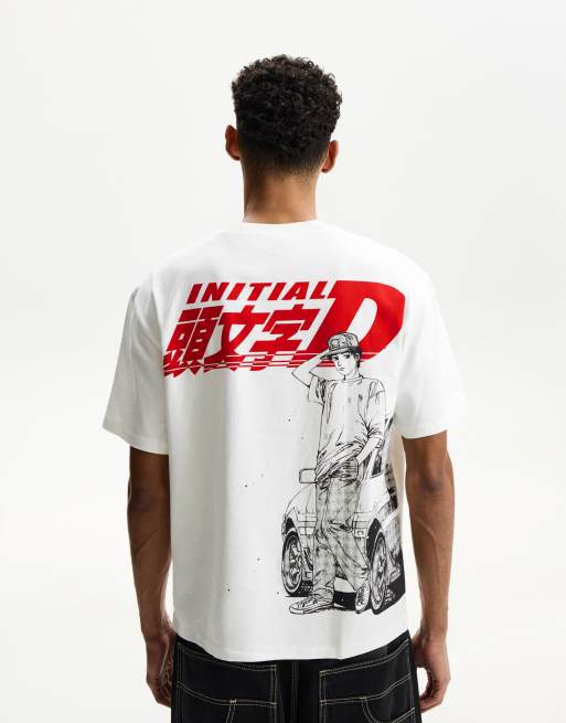 Bershka - T-shirt met korte mouwen en 'Initial D' print in wit