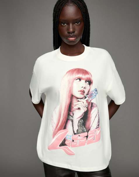 Bershka - T-shirt met korte mouwen en Lisa-print in wit - view 1