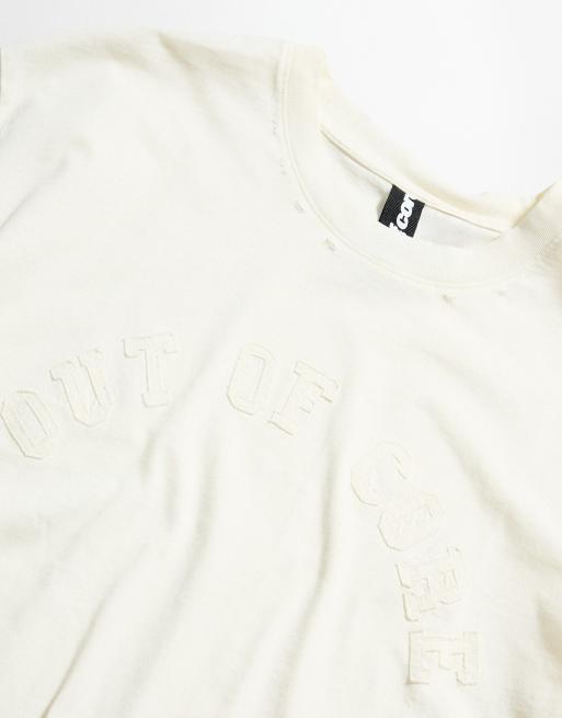 Bershka T-shirt met korte mouwen en patch in ecru, 4 van 6