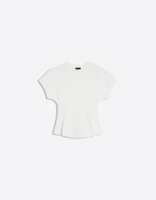 Bershka T-shirt met korte mouwen en peplum in ecru, 5 van 5