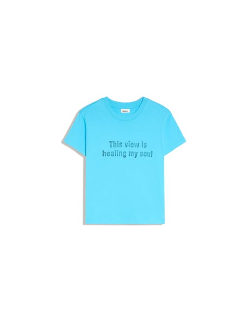 Bershka - T-shirt met korte mouwen en print in blauw, 5 van 5
