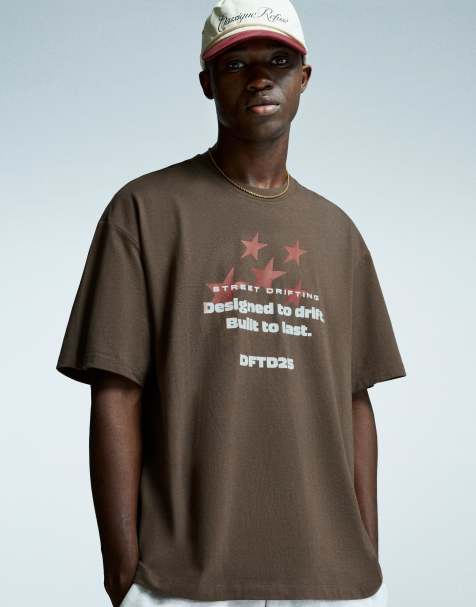 Bershka - T-shirt met korte mouwen en print in bruin - view 1