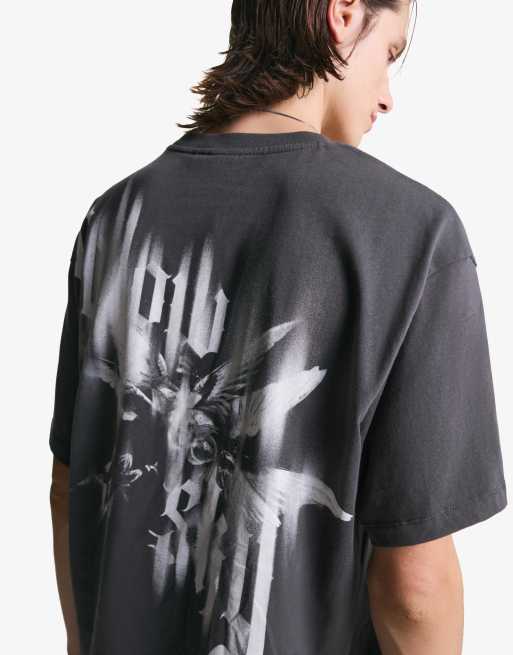 Bershka - T-shirt met korte mouwen en print in grijs