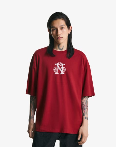 Bershka - T-shirt met korte mouwen en print in rood - view 1