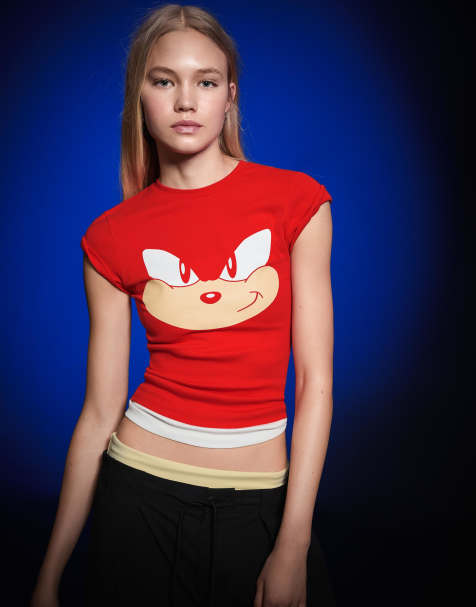 Bershka - T-shirt met korte mouwen en print in rood - view 1