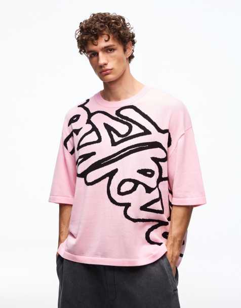 Bershka - T-shirt met korte mouwen en print in roze - view 1