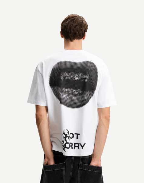 Bershka - T-shirt met korte mouwen en print in wit - view 1