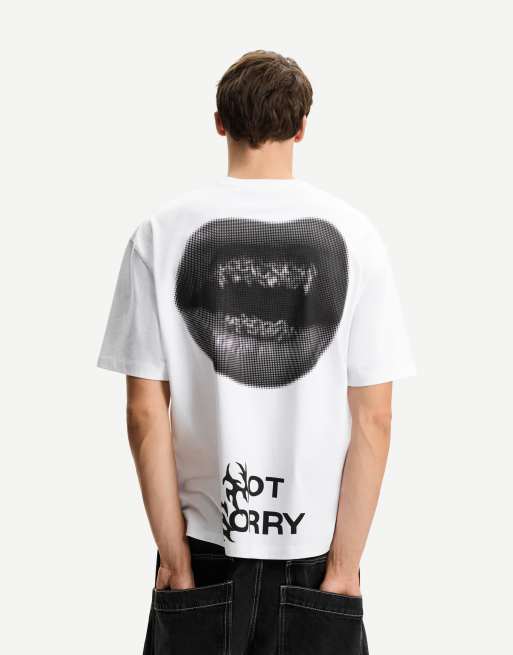 Bershka - T-shirt met korte mouwen en print in wit