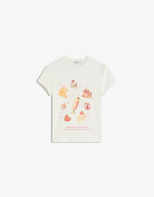 Bershka - T-shirt met korte mouwen en print in wit