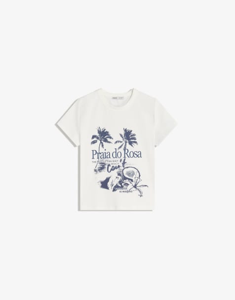 Bershka - T-shirt met korte mouwen en print in wit - view 1