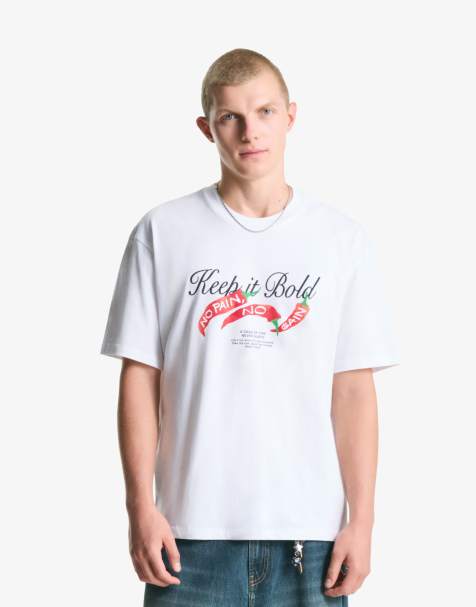 Bershka - T-shirt met korte mouwen en print in wit - view 1