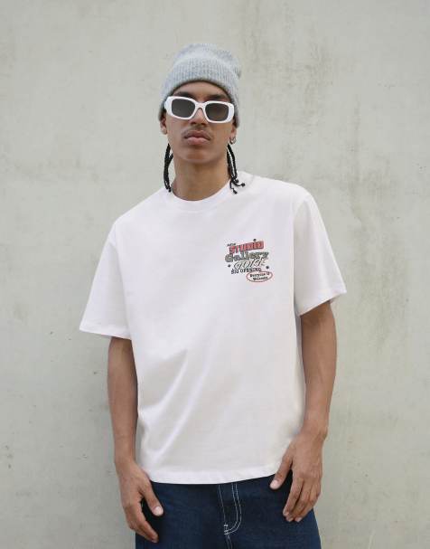 Bershka - T-shirt met korte mouwen en print in wit - view 1