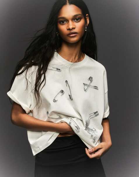 Bershka - T-shirt met korte mouwen en print in wit - view 1