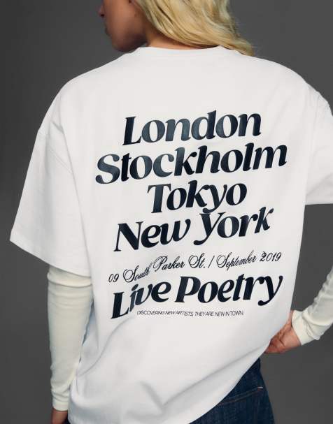 Bershka - T-shirt met korte mouwen en print in wit - view 1