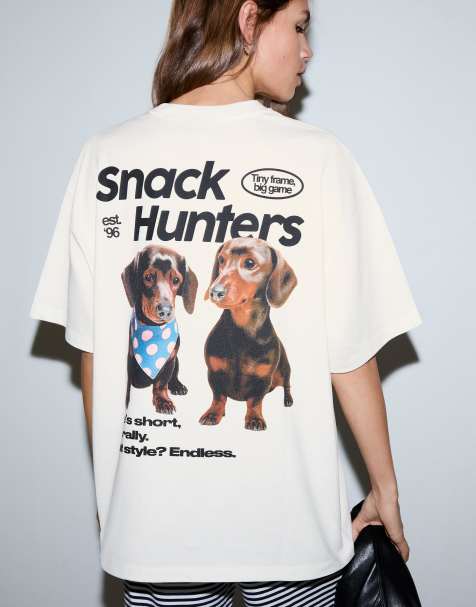 Bershka - T-shirt met korte mouwen en print in wit - view 1