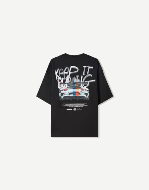 Bershka - T-shirt met korte mouwen en print in zwart - view 1