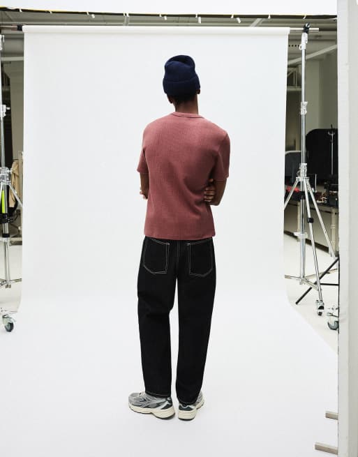 Bershka - T-shirt met korte mouwen en textuur in oudroze, 2 van 4