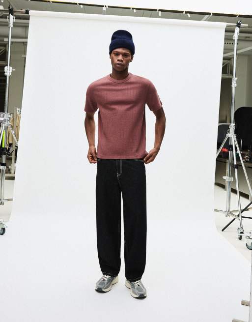 Bershka - T-shirt met korte mouwen en textuur in oudroze, 4 van 4
