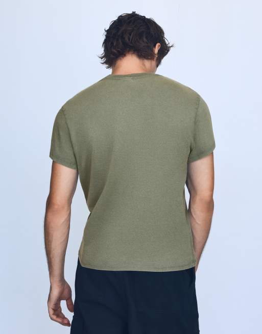 Bershka T-shirt met korte mouwen in kaki, 3 van 5
