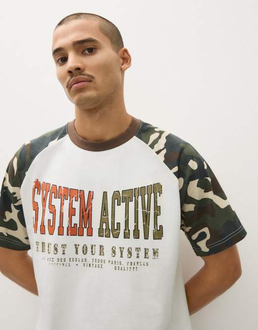 Bershka T-shirt met korte raglanmouwen en print in wit, 4 van 7