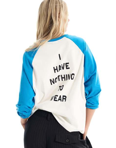 Bershka - T-shirt met lange mouwen en contrasterende print in wit - view 1