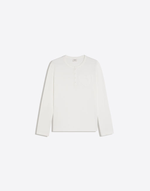 Bershka T-shirt met lange mouwen en henleyhals in wit, 5 van 5