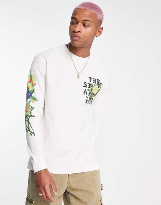Bershka - T-shirt met lange mouwen en pofprint op de rug in wit