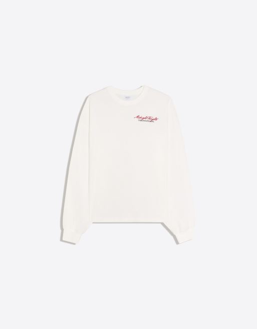 Bershka - T-shirt met lange mouwen en print in wit, 5 van 6