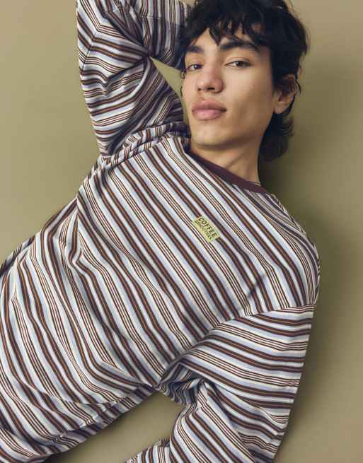 Bershka - T-shirt met lange mouwen en retro print in lichtblauw