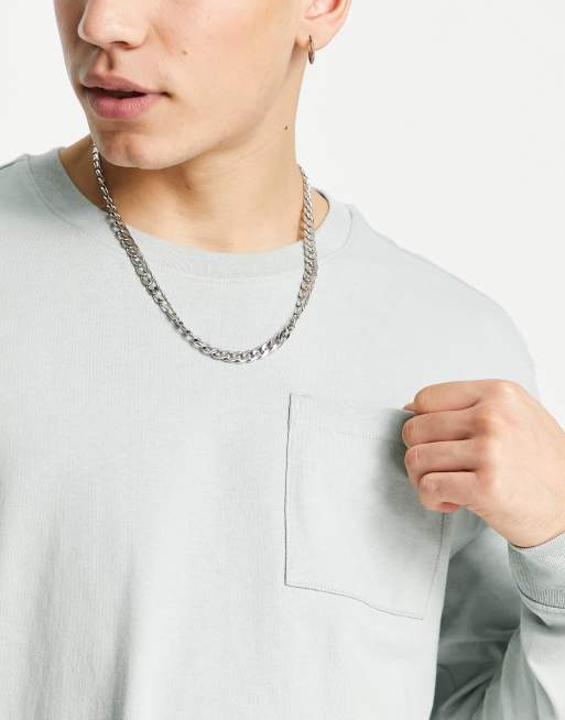 Bershka - T-shirt met lange mouwen en zak in mint, 4 van 4