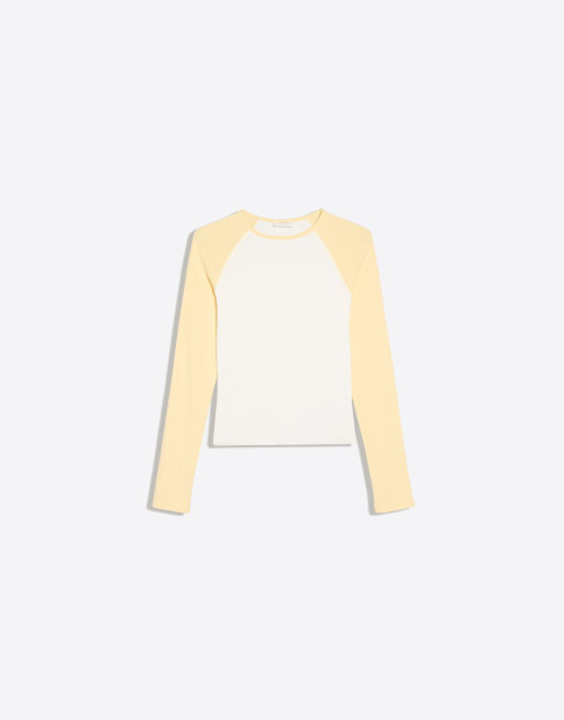 Bershka T-shirt met lange raglanmouwen in geel, 5 van 5