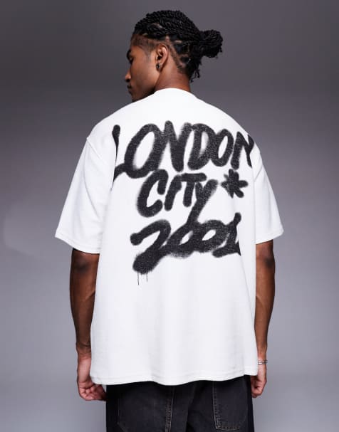 Bershka - T-shirt met 'London City' print op de achterkant in wit - view 1