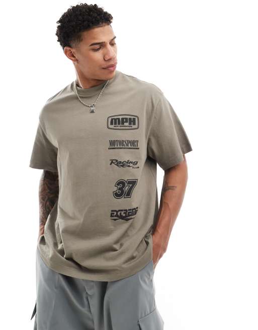 Bershka - T-shirt met motocrossprint in antraciet, 2 van 4
