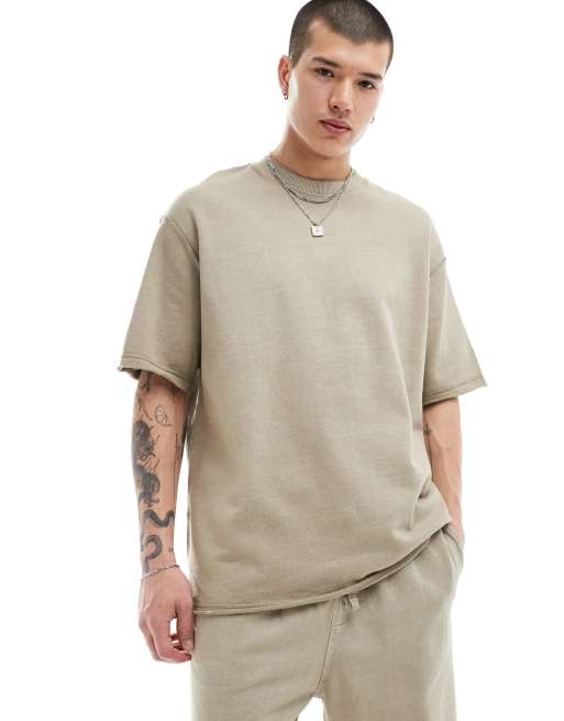 Bershka - T-shirt met onafgewerkte zoom en wassing in stone, deel van co-ord set