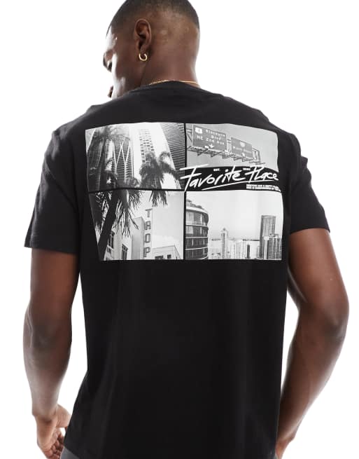 Bershka - T-shirt met palmboomprint op de rug in zwart