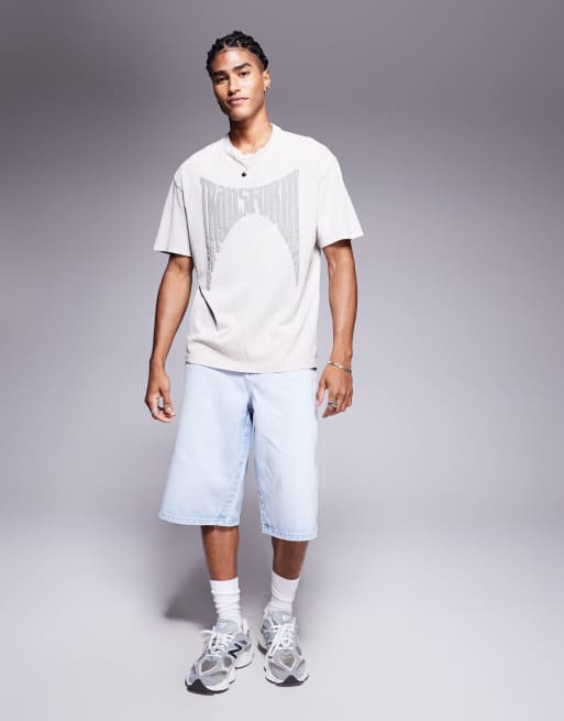 Bershka - T-shirt met print in grijs met wassing, 3 van 4