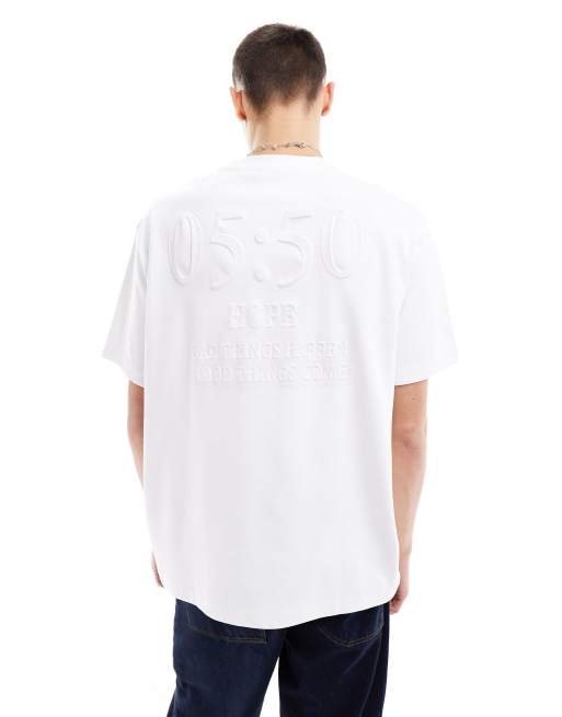 Bershka - T-shirt met print in reliëf in wit