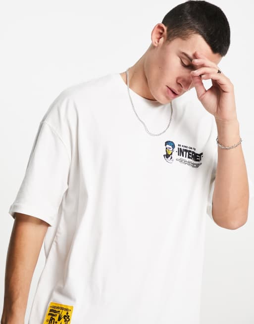 Bershka - T-shirt met print op de achterkant in wit