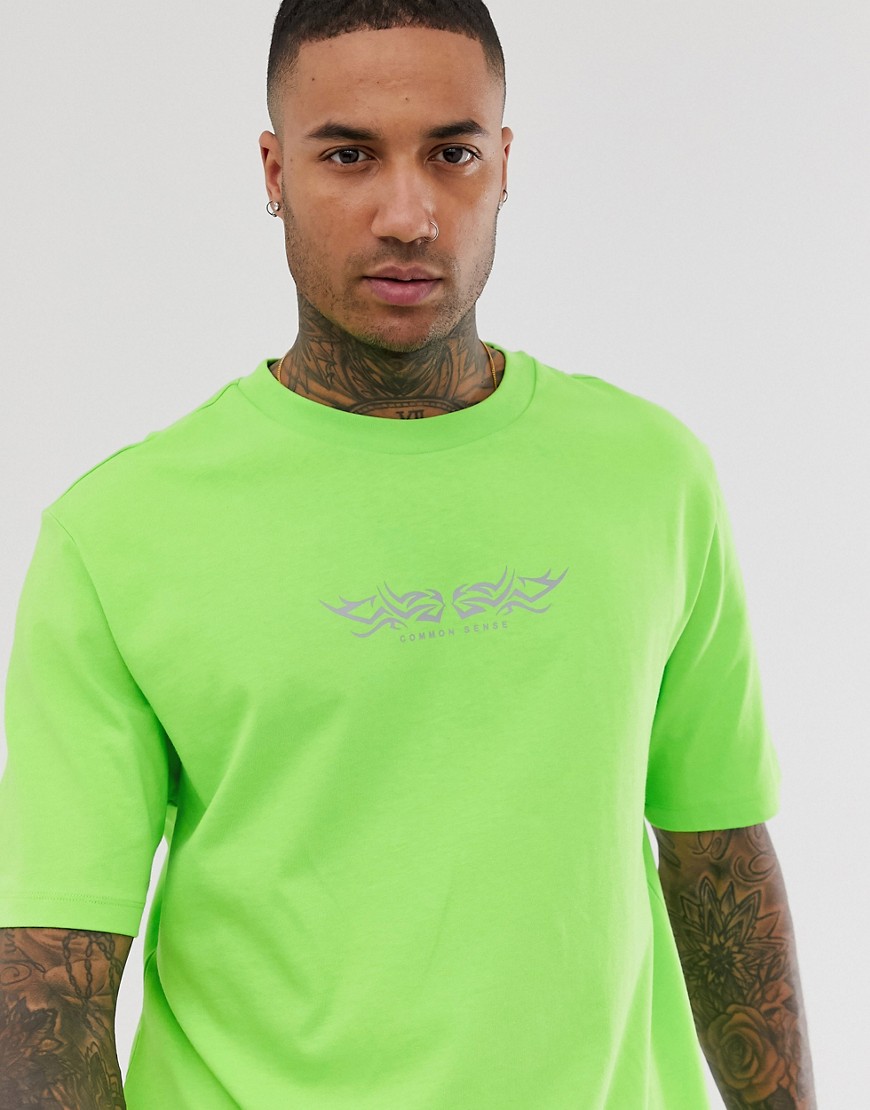 Bershka - T-shirt met print op de borst in groen