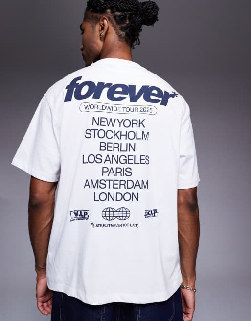 Bershka - T-shirt met print van steden op de achterkant in wit