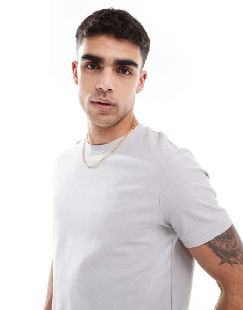 Bershka - T-shirt met textuur en korte mouwen in beige - view 1