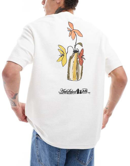 Bershka - T-shirt met vaasprint op de achterkant in wit 