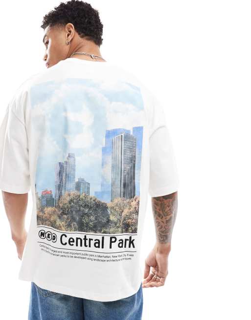 Bershka - T-shirt met vervaagde stadsprint op de achterkant in wit